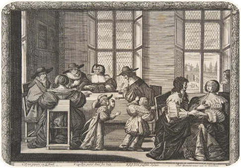 A family and a notary round a table signing a marriage contract