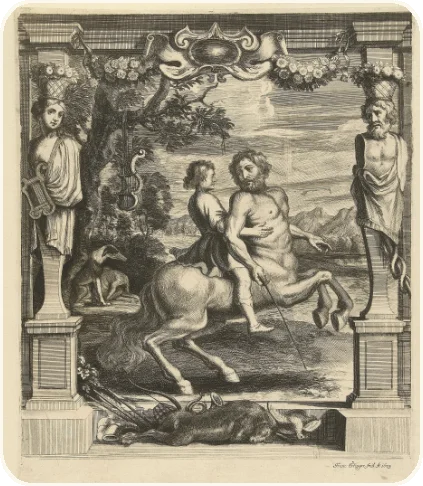 The centaur Chiron carrying the young Achilles on his back