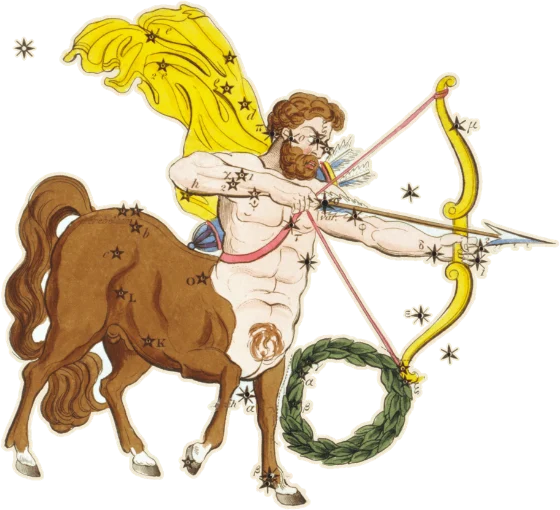Sagittarius, the Archer, as drawn in Urania's Mirror, 1825